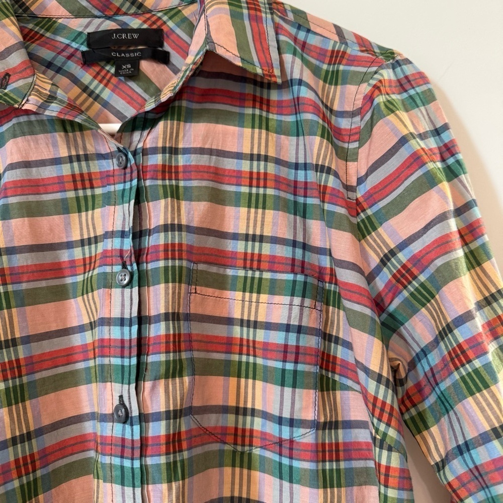 J. Crew Classic Pink Plaid Silk and Cotton Preppy Women’s Shirt - Picture 4 of 11